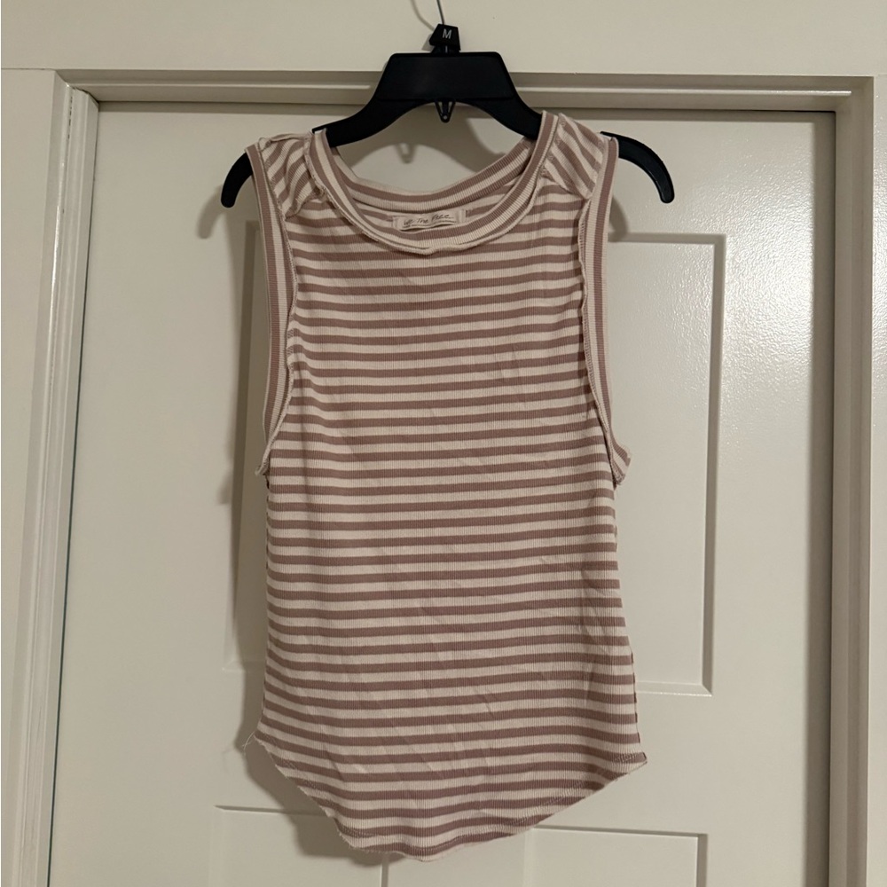 Free People Striped Tank Top - Cream and Brown